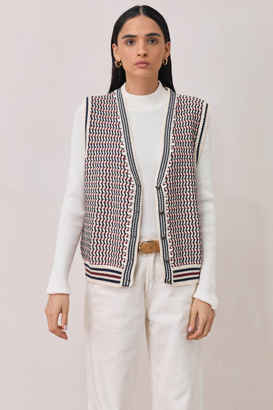 אפודה סרוגה קרולינה בשילוב כפתורים | כחול