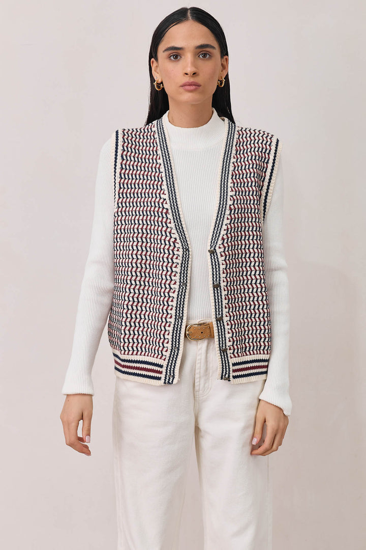 אפודה סרוגה קרולינה בשילוב כפתורים | כחול