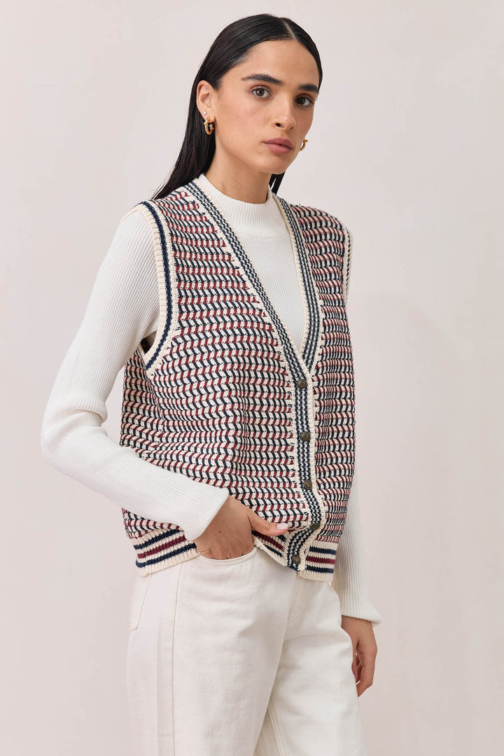 אפודה סרוגה קרולינה בשילוב כפתורים | כחול