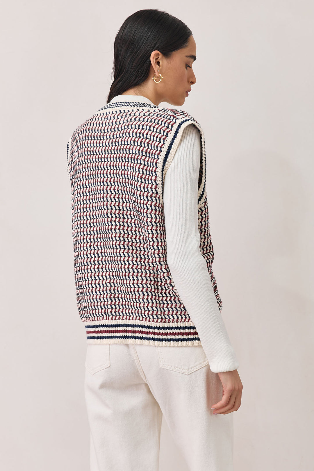 אפודה סרוגה קרולינה בשילוב כפתורים | כחול