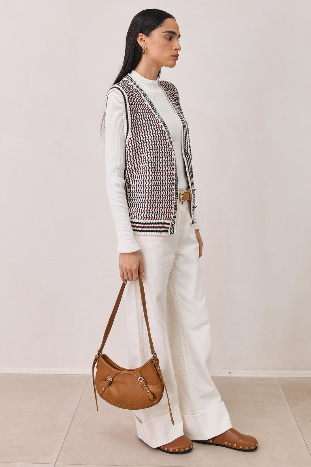 אפודה סרוגה קרולינה בשילוב כפתורים | כחול