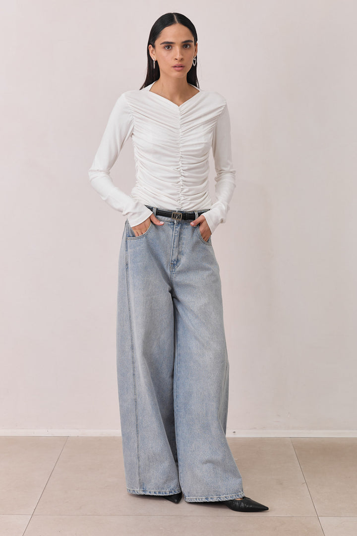 חולצת ויטוריו בשילוב כיווצים | לבן