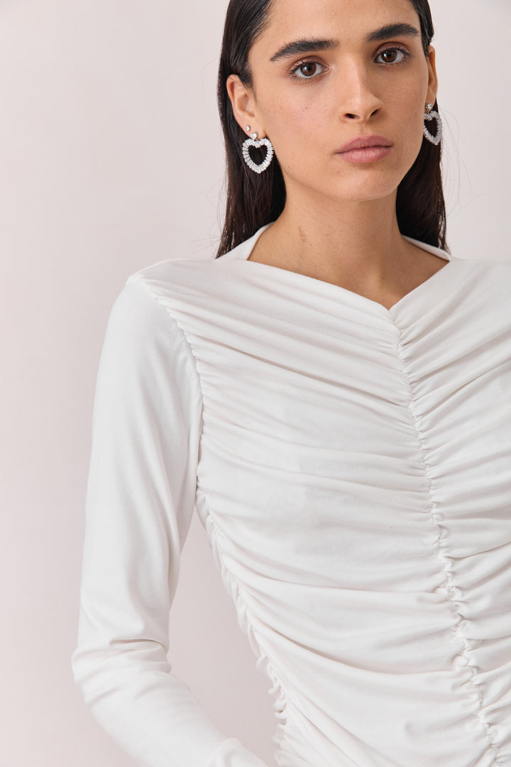 חולצת ויטוריו בשילוב כיווצים | לבן