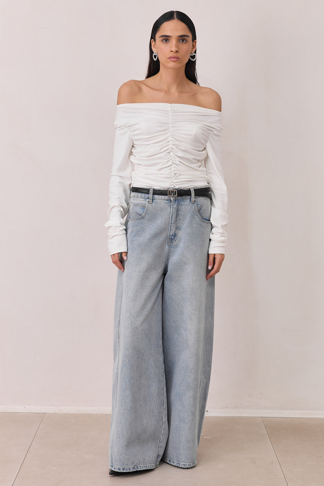 חולצת ויטוריו בשילוב כיווצים | לבן