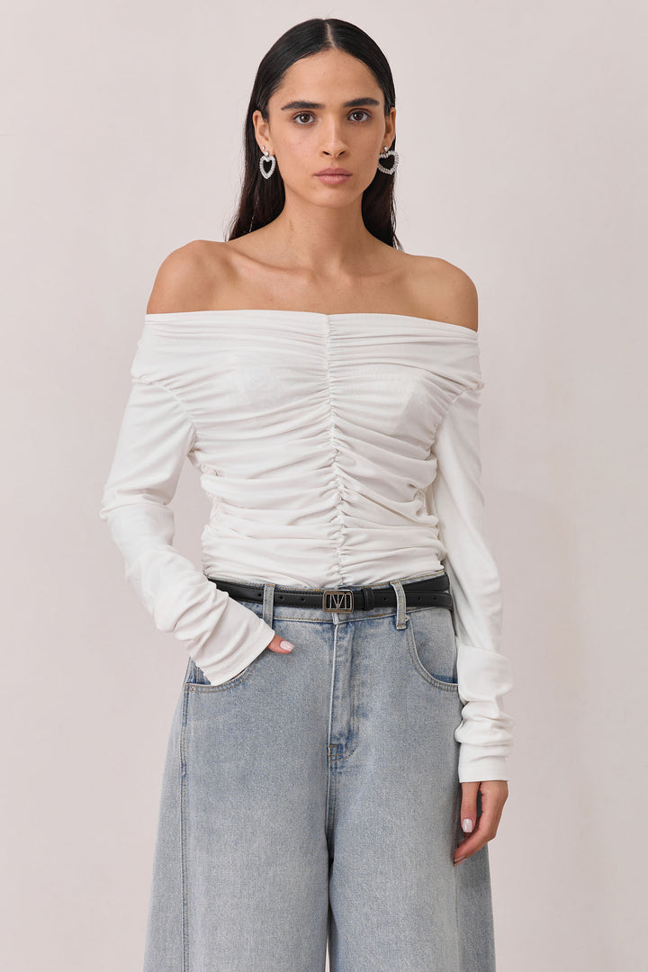 חולצת ויטוריו בשילוב כיווצים | לבן