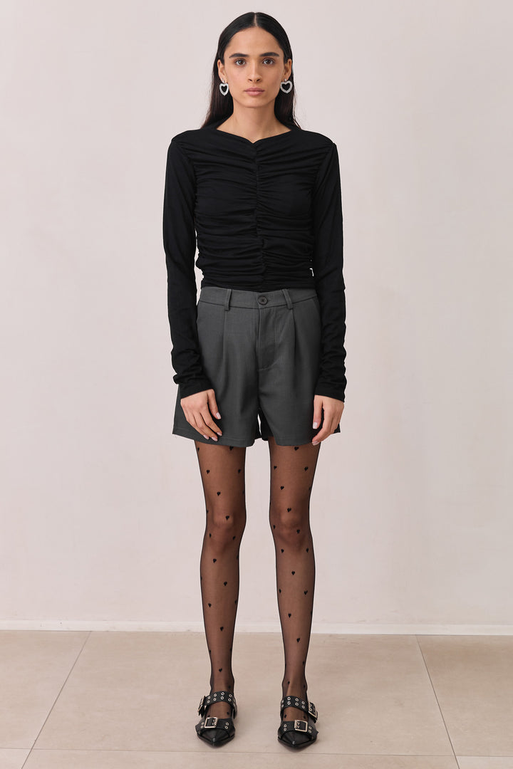 חולצת ויטוריו בשילוב כיווצים | שחור