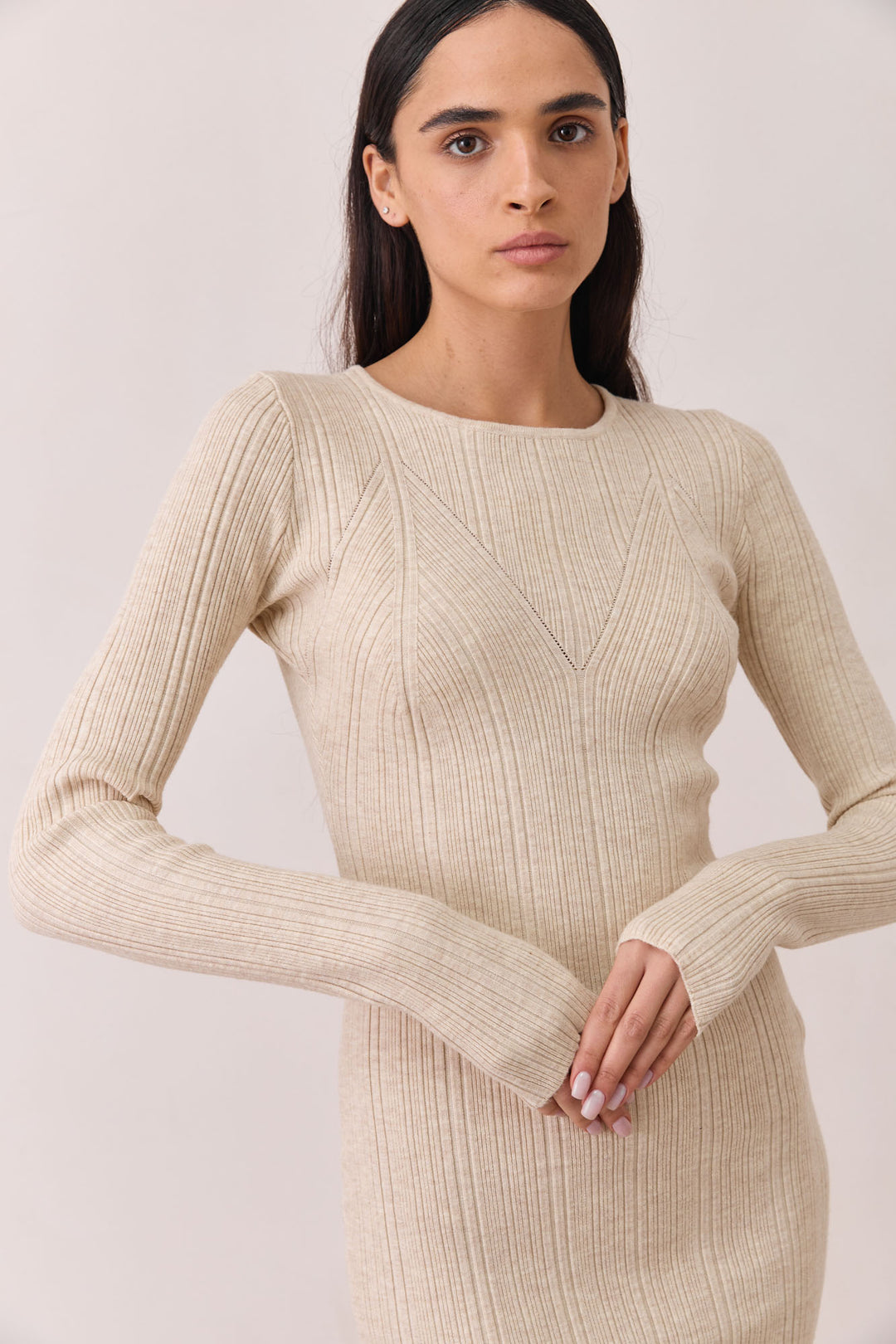 שמלת סריג פרדי אורך מידי | בז'