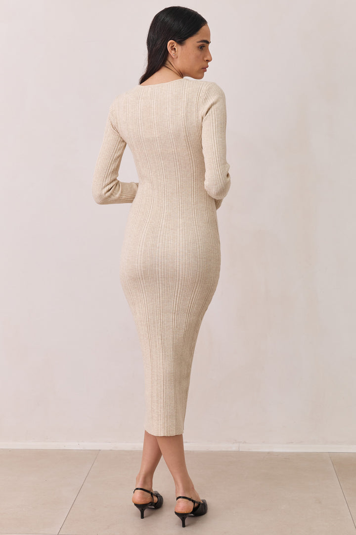 שמלת סריג פרדי אורך מידי | בז'
