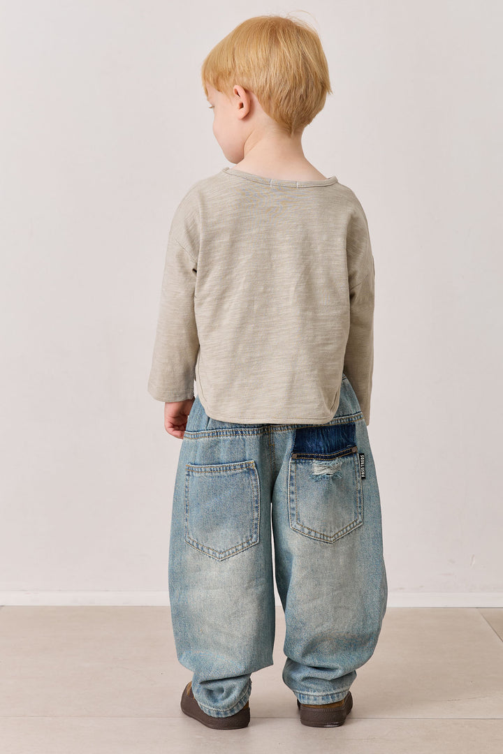 טי שירט שרוול ארוך בסיומת מעוגלת | בז'