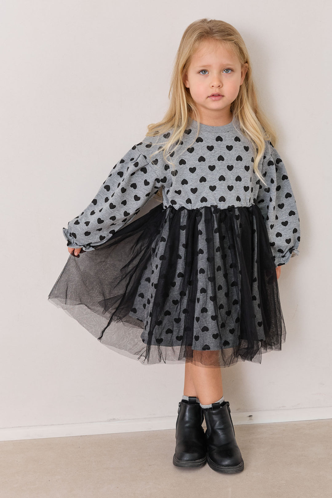 שמלת הארטס בשילוב טול | אפור