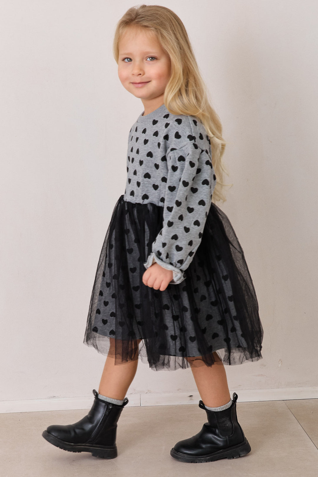 שמלת הארטס בשילוב טול | אפור