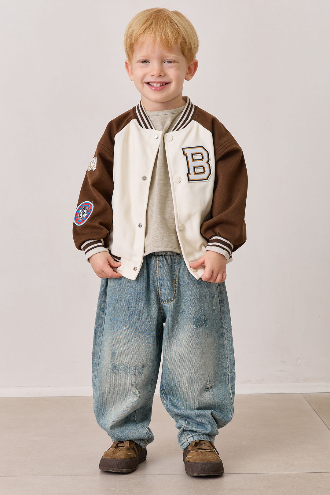 ג'קט בומבר בשילוב פאץ' | קרם/חום