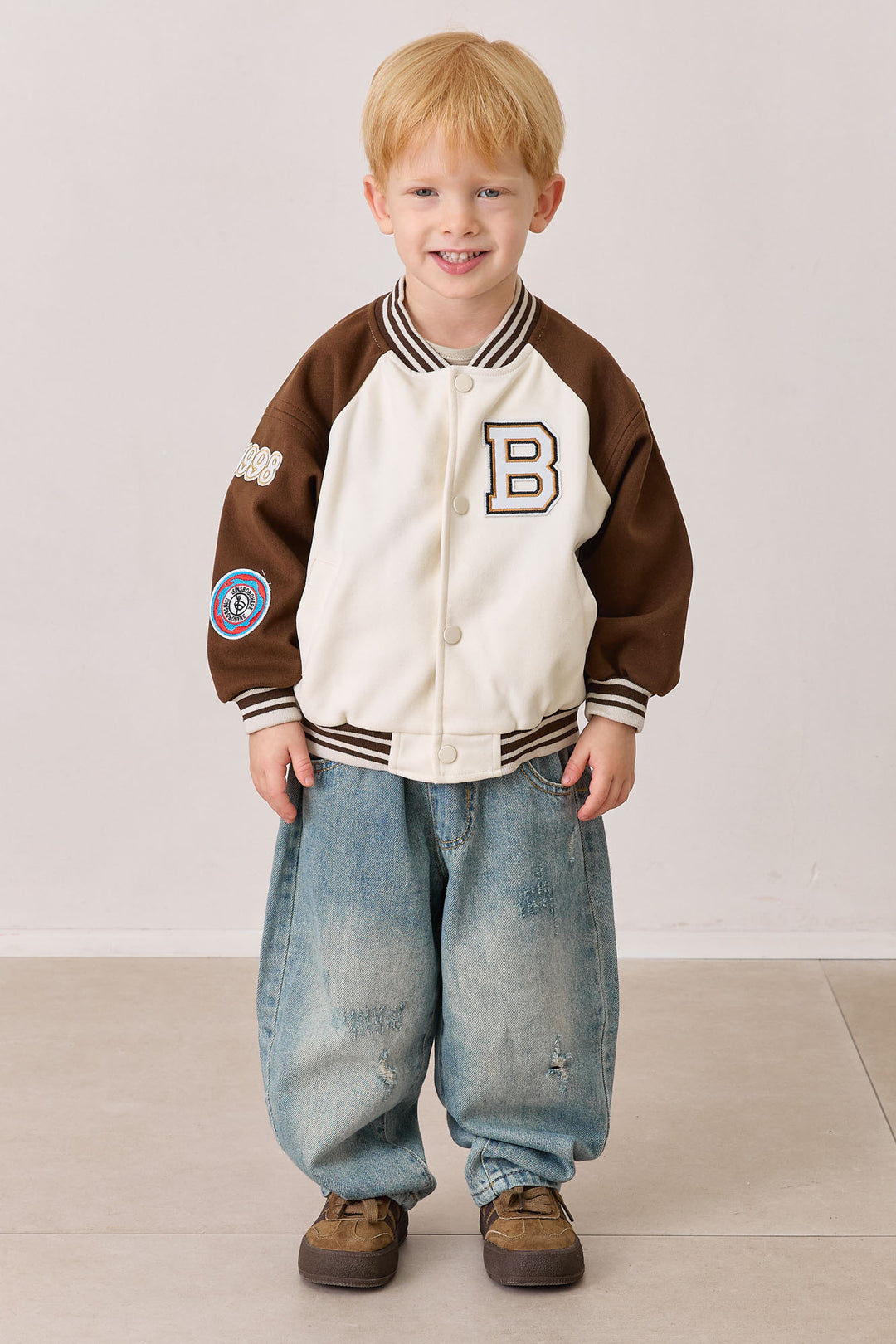 ג'קט בומבר בשילוב פאץ' | קרם/חום