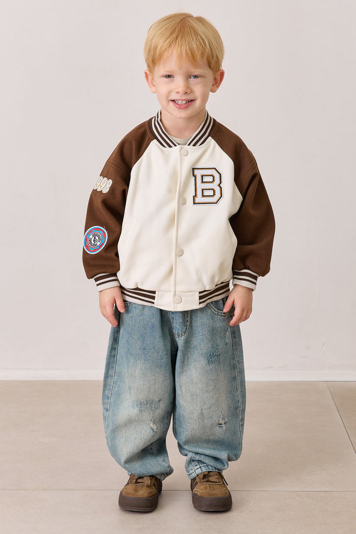 ג'קט בומבר בשילוב פאץ' | קרם/חום