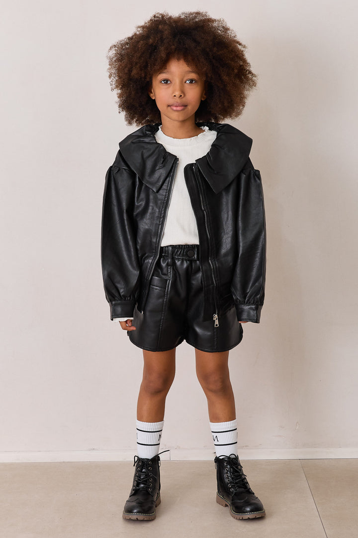 ג'קט דמוי עור אוברסייז עם צווארון מלמלה | שחור