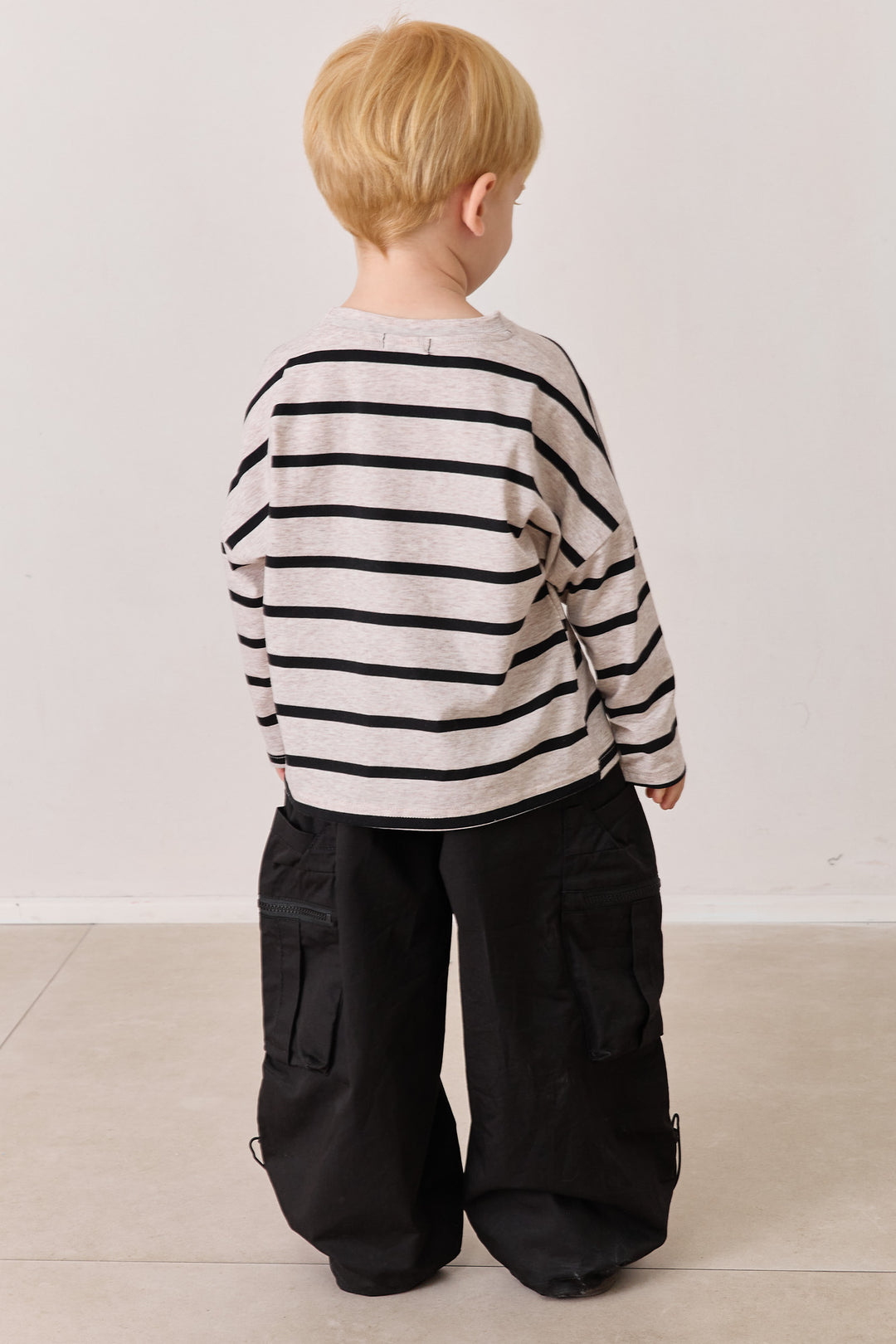 טי שירט פסים שרוול ארוך | בז'/שחור