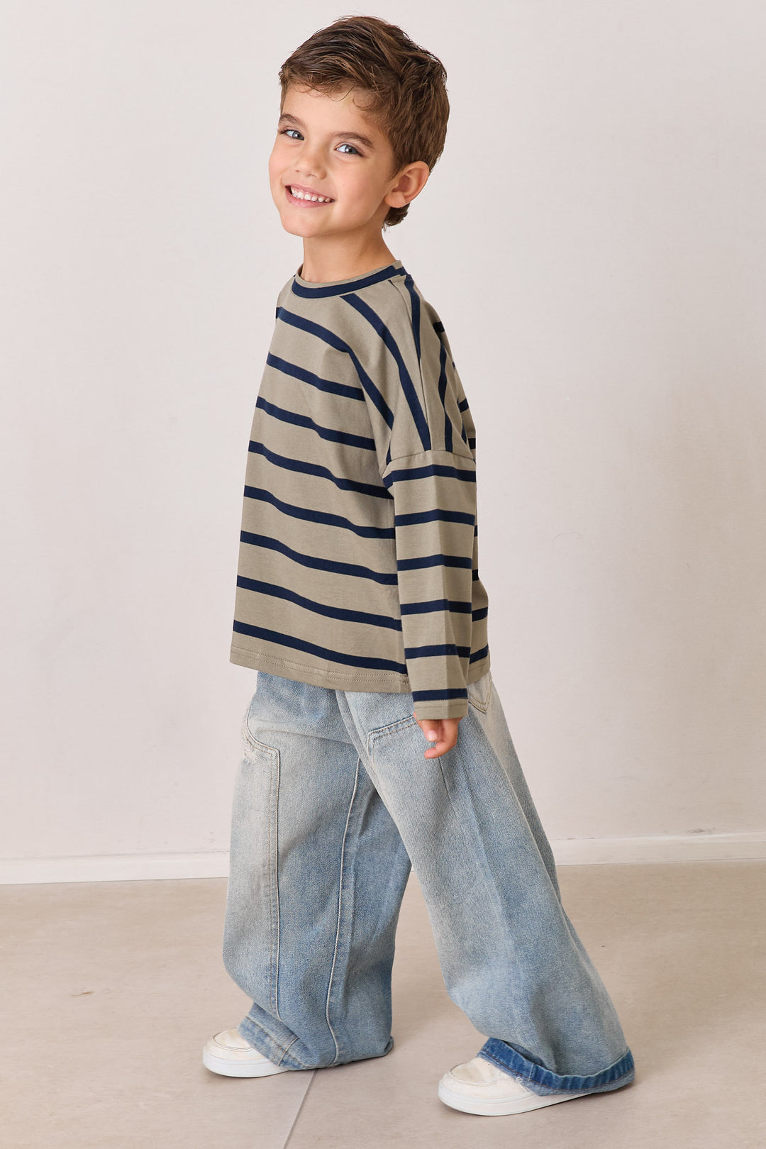 טי שירט פסים שרוול ארוך | ירוק/שחור