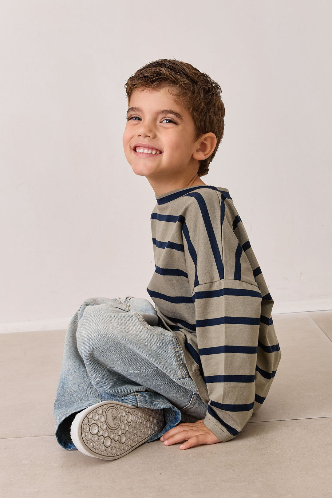 טי שירט פסים שרוול ארוך | ירוק/שחור