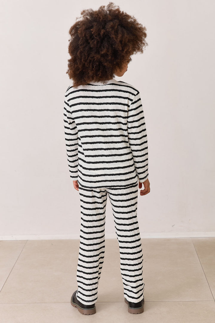 חליפת פסים טי שירט ומכנסיים | לבן/שחור