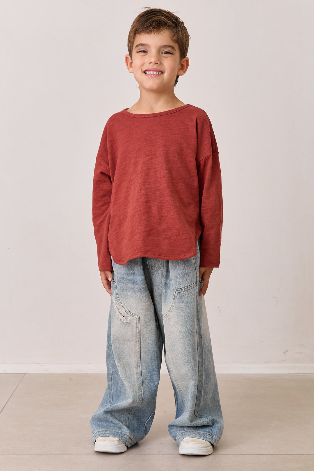 טי שירט שרוול ארוך בסיומת מעוגלת | בורדו