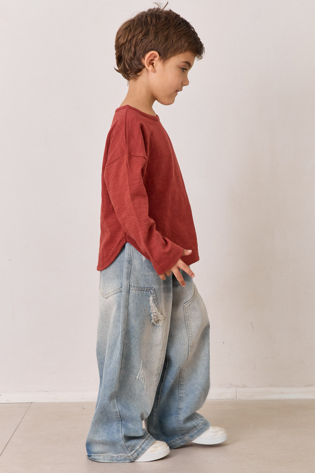 טי שירט שרוול ארוך בסיומת מעוגלת | בורדו