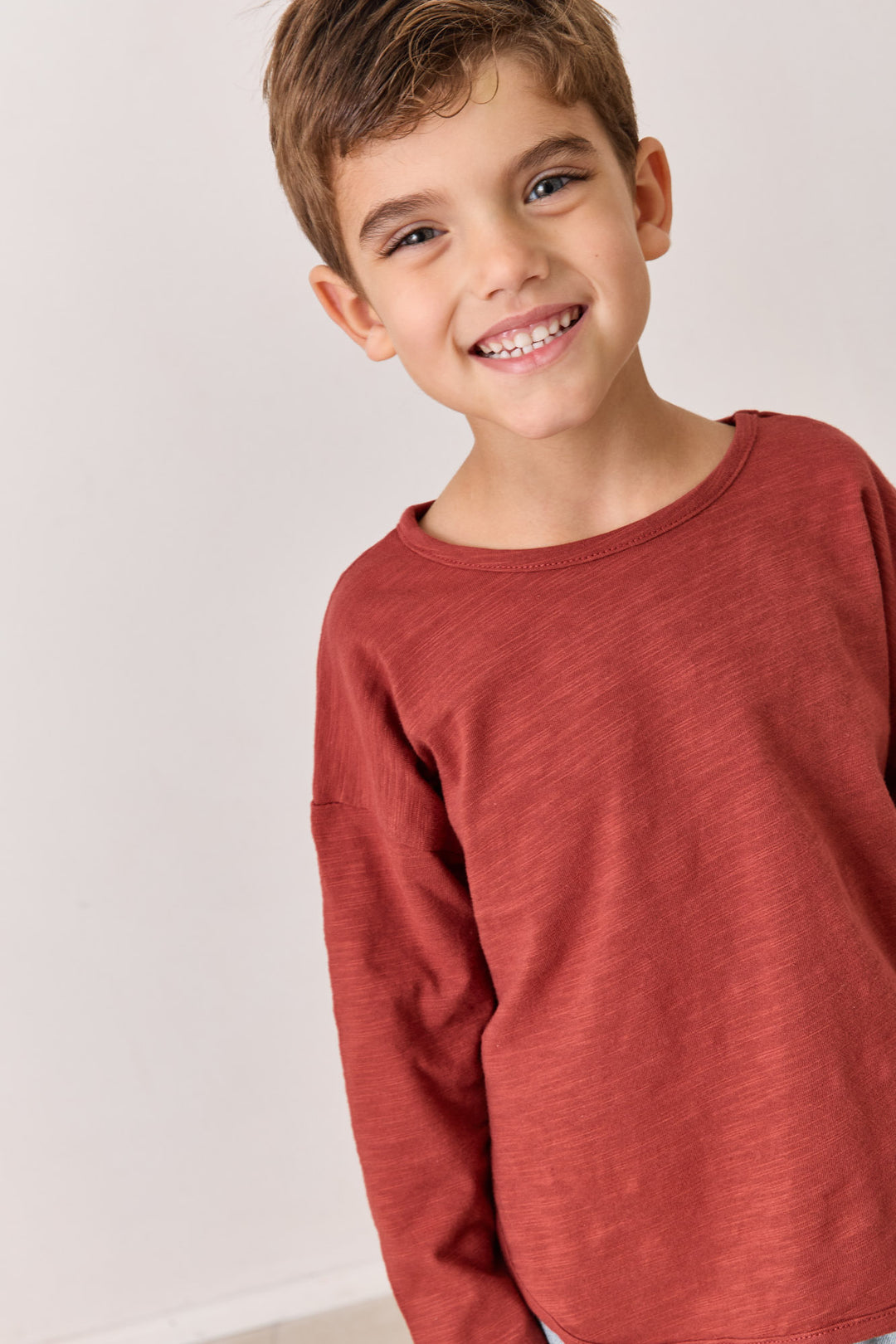 טי שירט שרוול ארוך בסיומת מעוגלת | בורדו