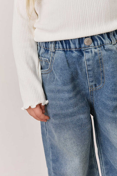 מכנסי דנים גומי במותן וסיומת מכפלת פרומה | ג'ינס