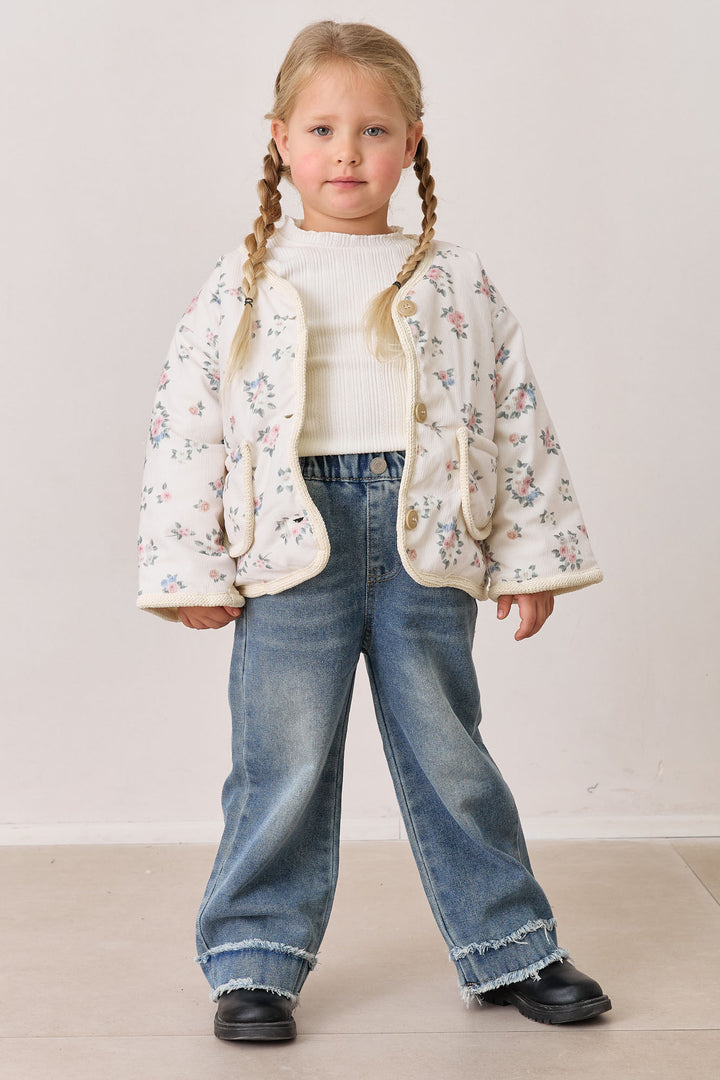 מכנסי דנים גומי במותן וסיומת מכפלת פרומה | ג'ינס