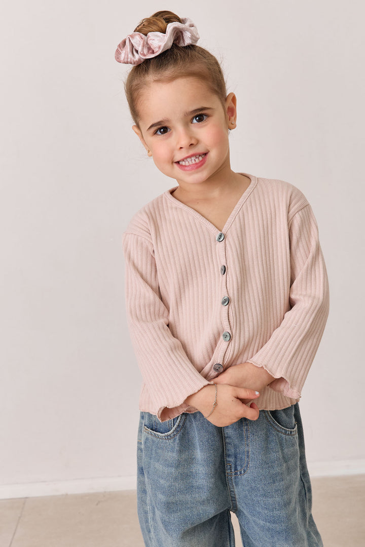 חולצת ריב ארוכה בשילוב כפתורים | ורוד