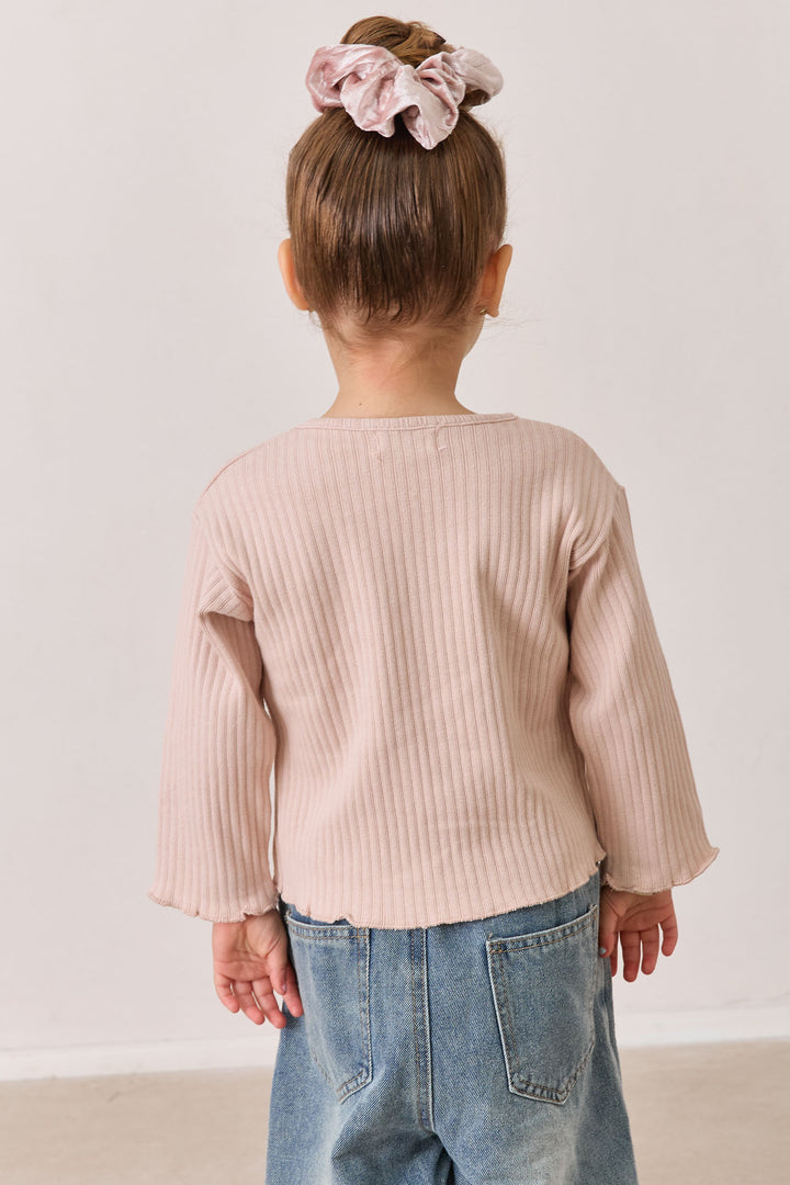 חולצת ריב ארוכה בשילוב כפתורים | ורוד