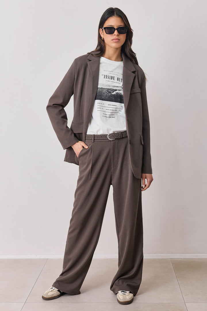 מכנסיים מחויטים אנאיס גזרה ישרה | חום כהה