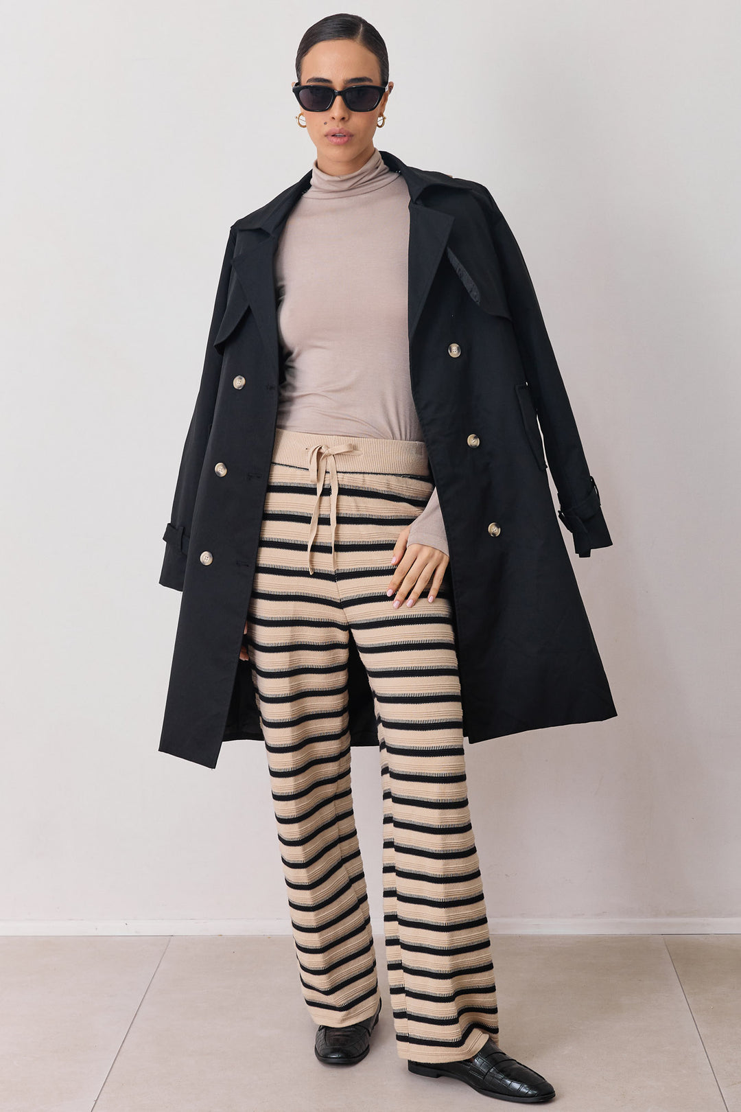 מכנסי סריג לואי סטרייפס | בז'/שחור