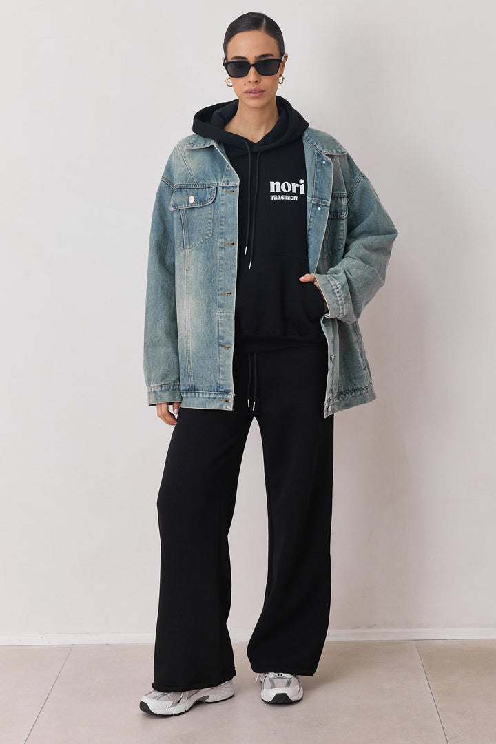 מכנסי פוטר סאם גזרה רחבה | שחור