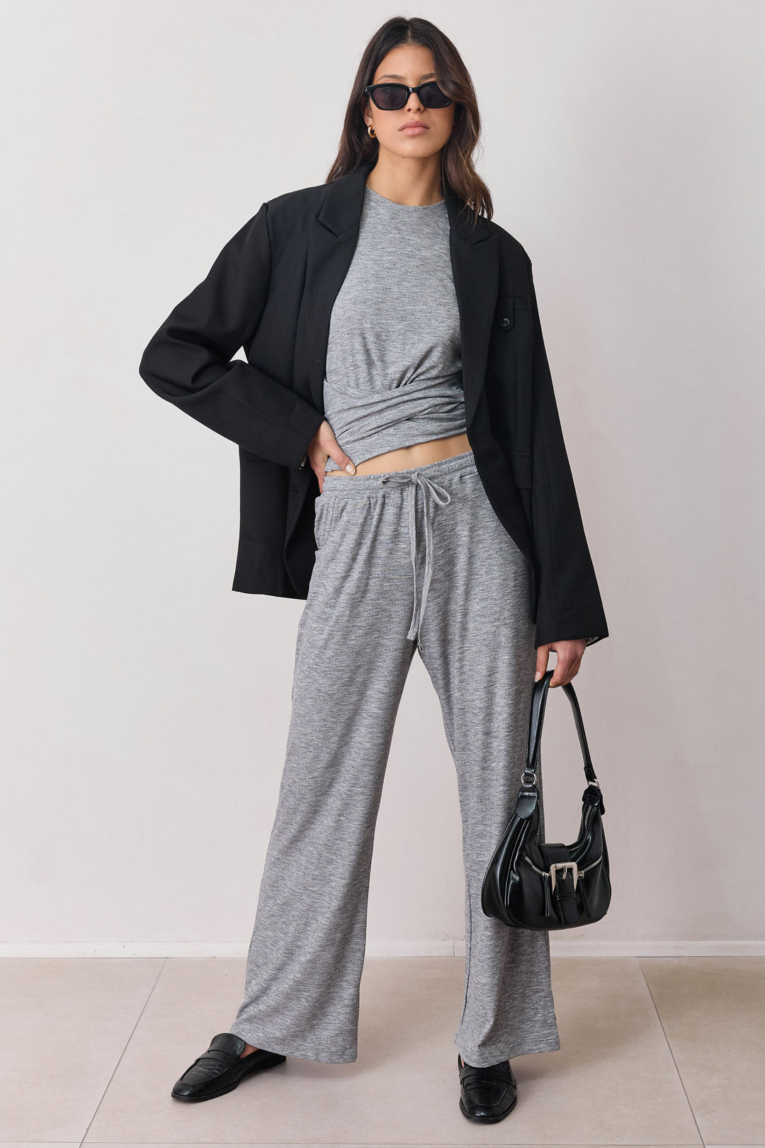 חולצת ריב מייקי קשירת מותן | אפור