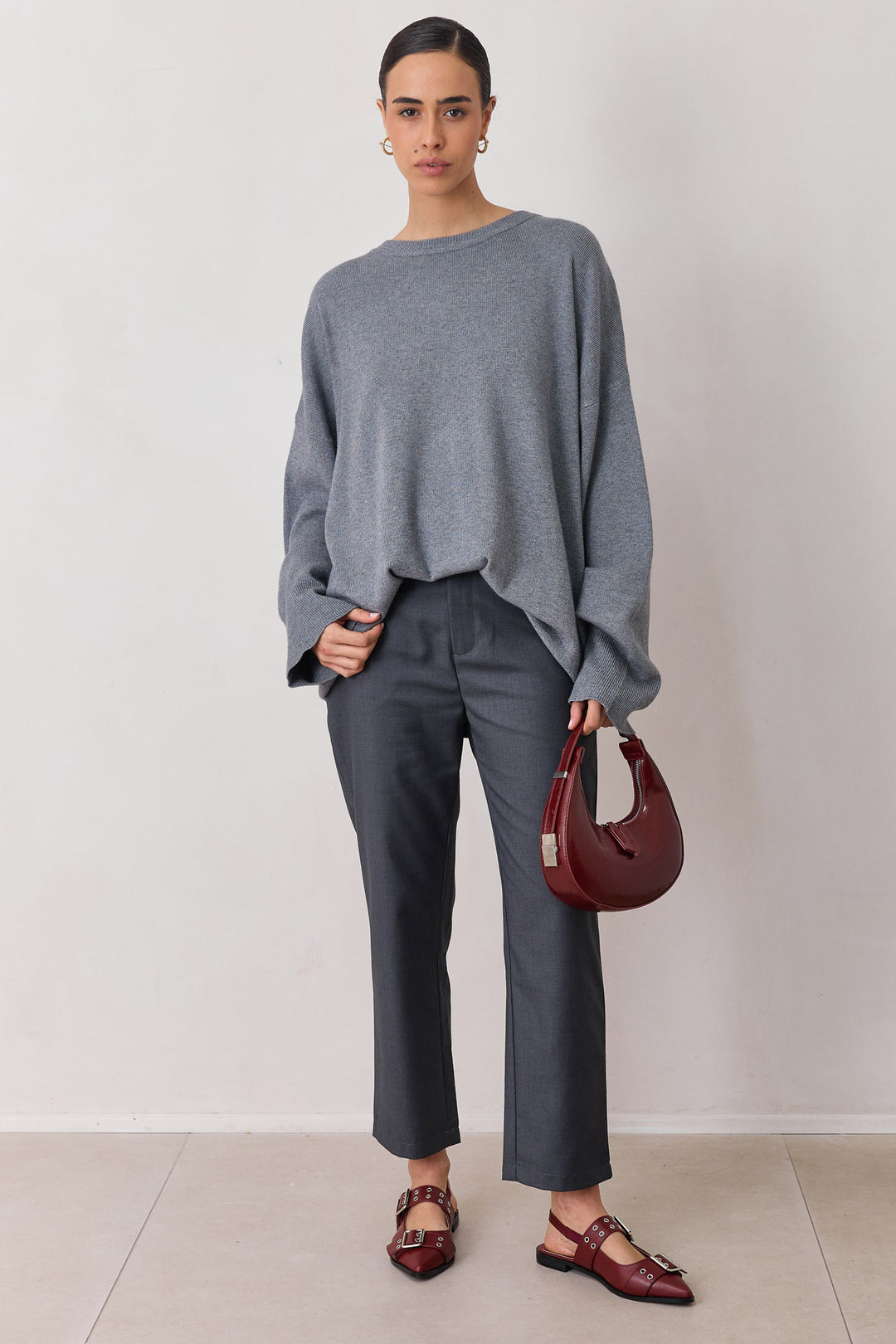 חולצת סריג וושינגטון גזרת אוברסייז | אפור