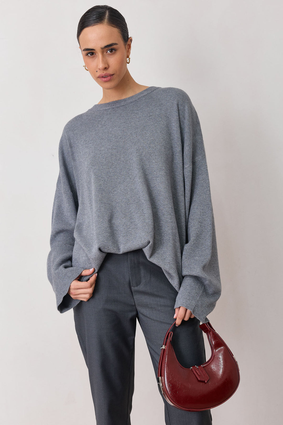 חולצת סריג וושינגטון גזרת אוברסייז | אפור