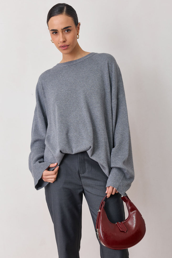 חולצת סריג וושינגטון גזרת אוברסייז | אפור