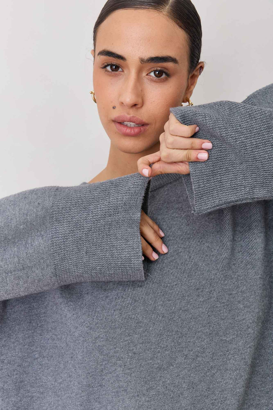 חולצת סריג וושינגטון גזרת אוברסייז | אפור