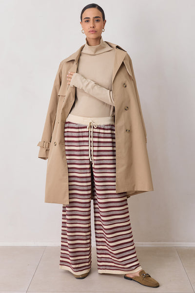 מכנסי סריג ג'ונס סטרייפס גזרה רחבה | חום