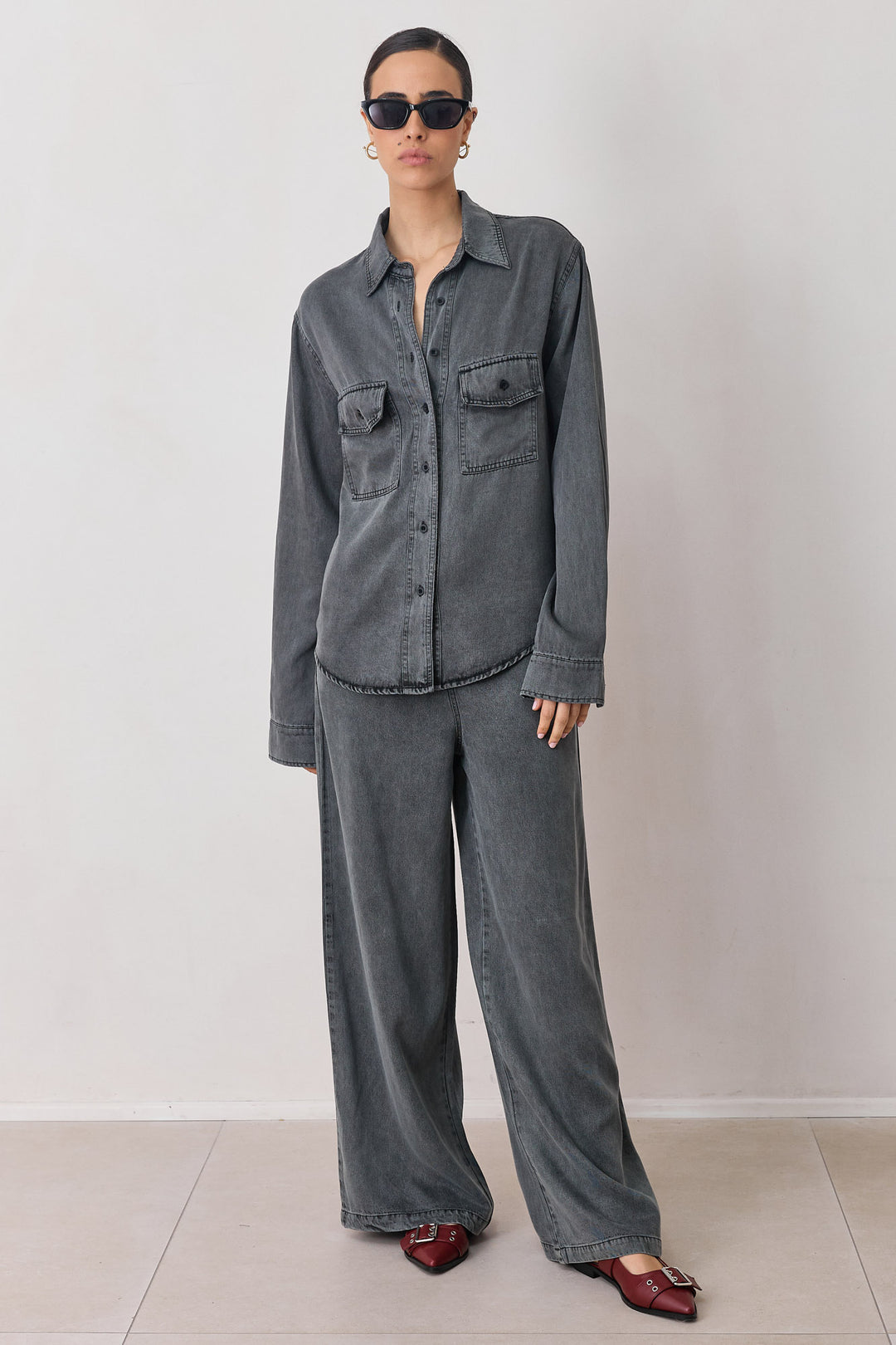 מכופתרת ג'ינס אלקטרה שטיפת וואש | אפור