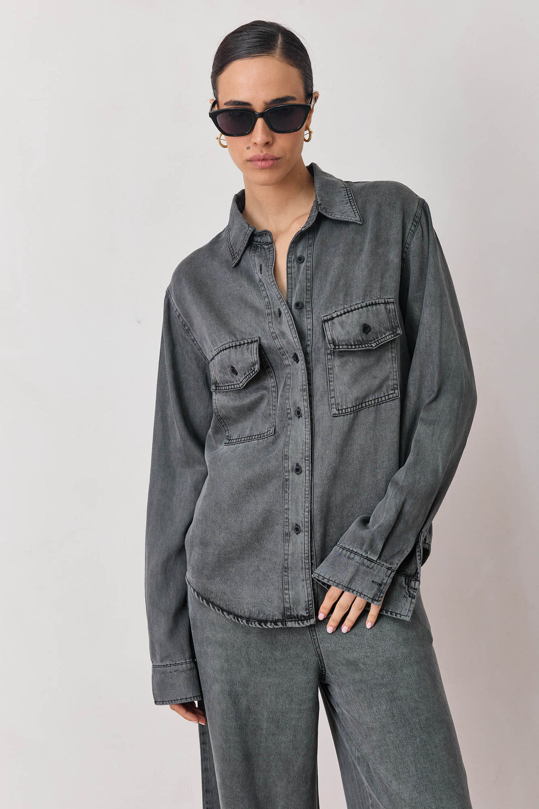 מכופתרת ג'ינס אלקטרה שטיפת וואש | אפור