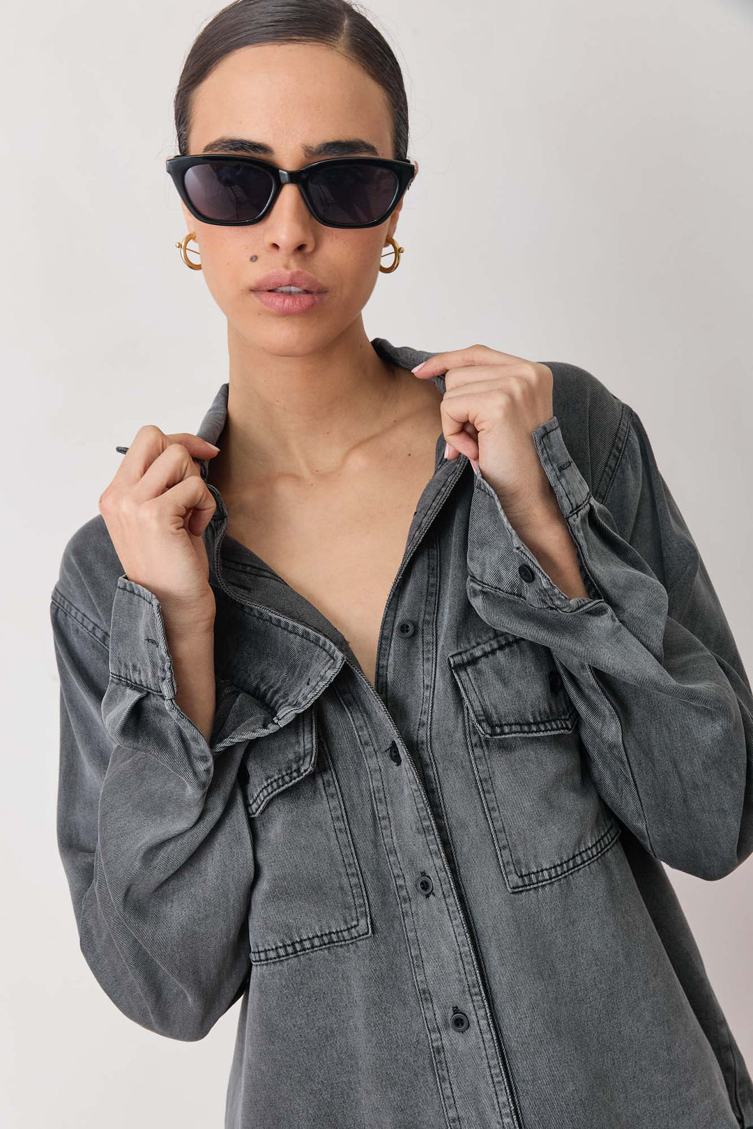 מכופתרת ג'ינס אלקטרה שטיפת וואש | אפור