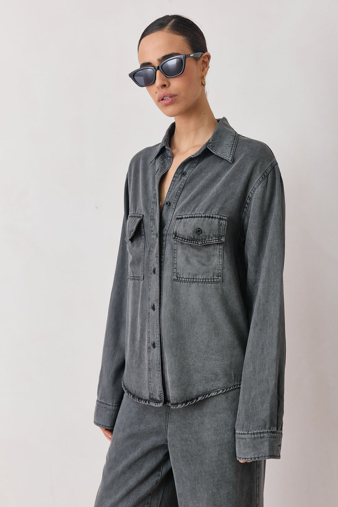 מכופתרת ג'ינס אלקטרה שטיפת וואש | אפור