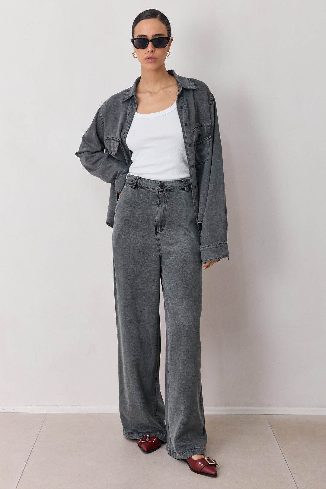 מכופתרת ג'ינס אלקטרה שטיפת וואש | אפור