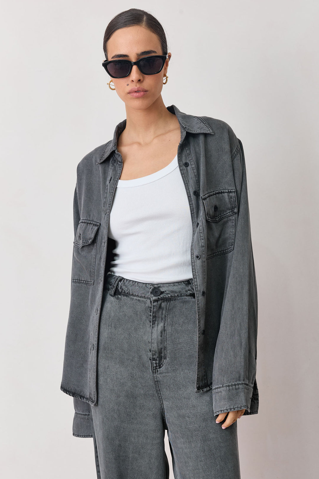 מכופתרת ג'ינס אלקטרה שטיפת וואש | אפור