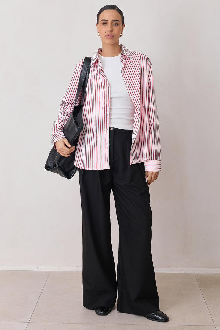 מכנסיים מחויטים דונה גזרה רחבה | שחור