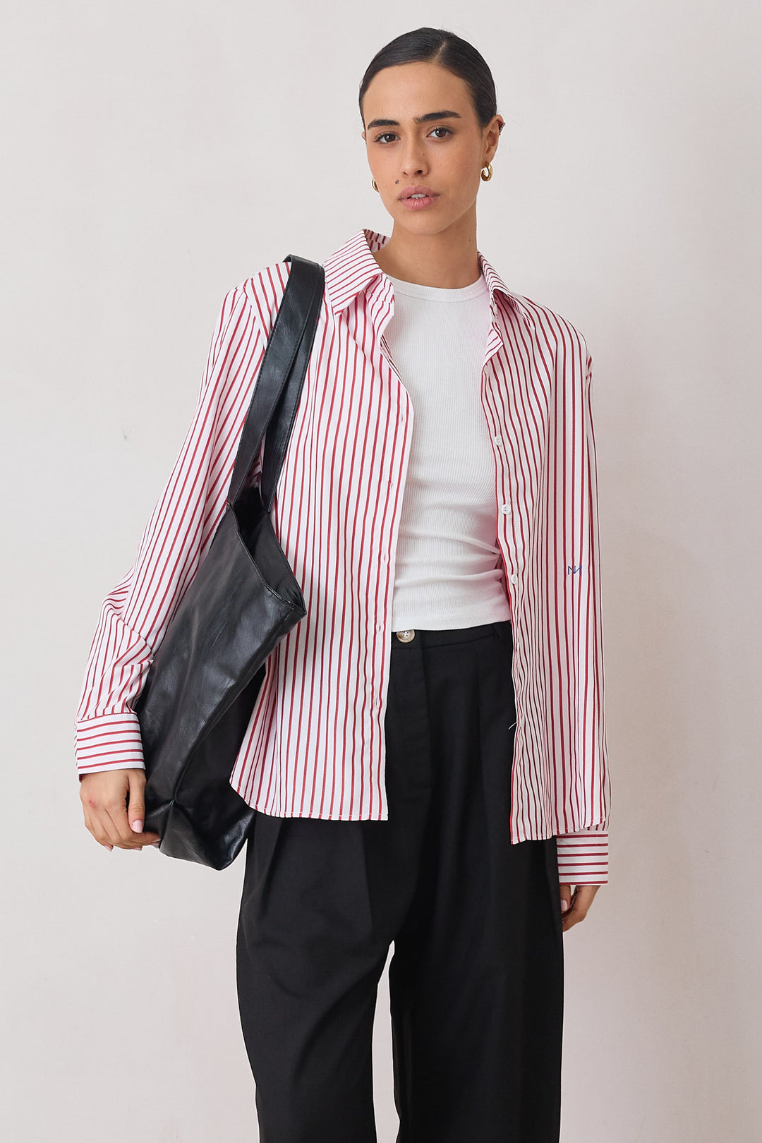 מכופתרת סטלה סטרייפס בשילוב רקמת לוגו | אדום/לבן