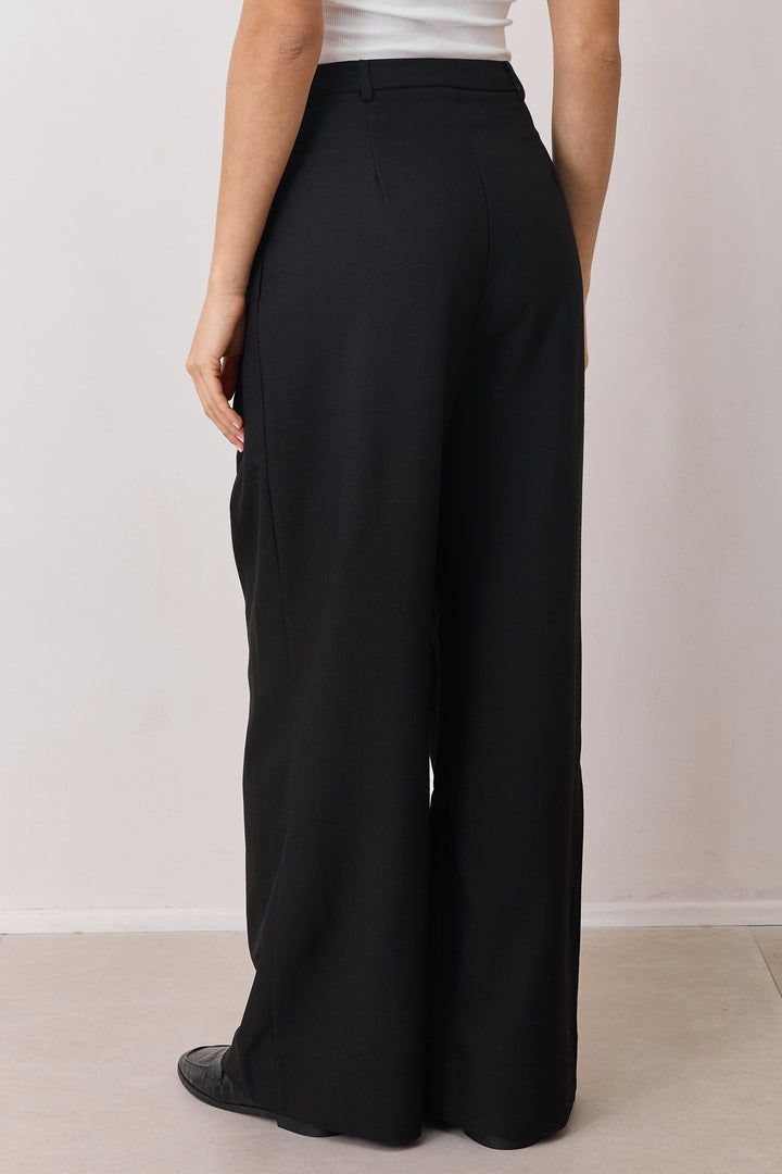 מכנסיים מחויטים דונה גזרה רחבה | שחור