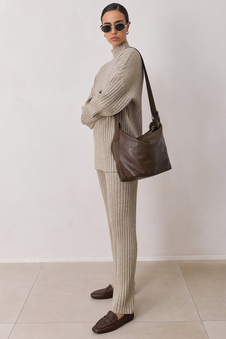 תיק צד פיט דמוי עור | חום כהה