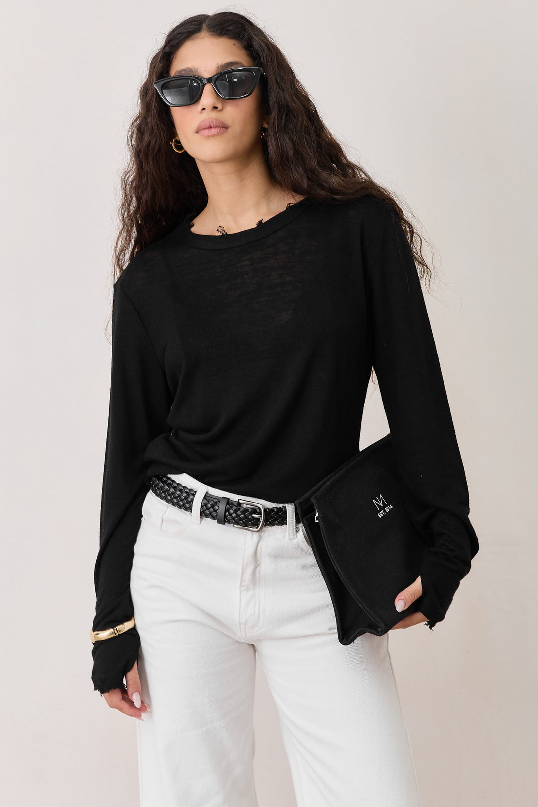 חגורה קלועה ארי בשילוב אבזם כסוף | שחור